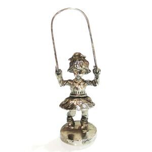 Pewter Figurine Girl Jump Rope 3" Mini Figure Child In Dress & Hair Bow Jumping